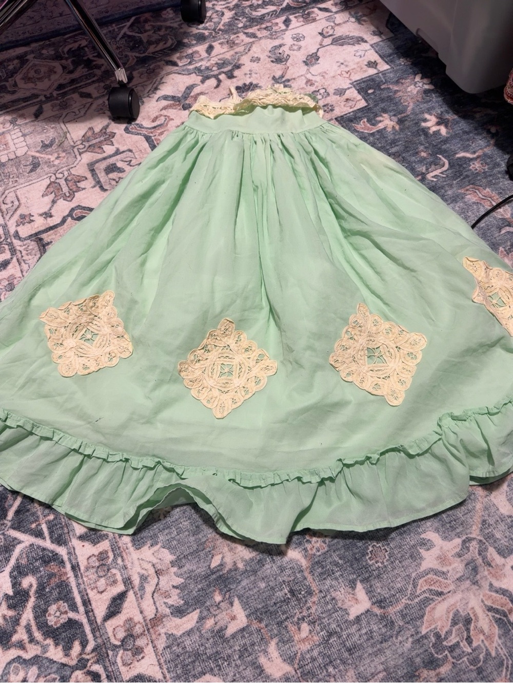 Mint Green Lace-Appliqué Girls' Casual Dress